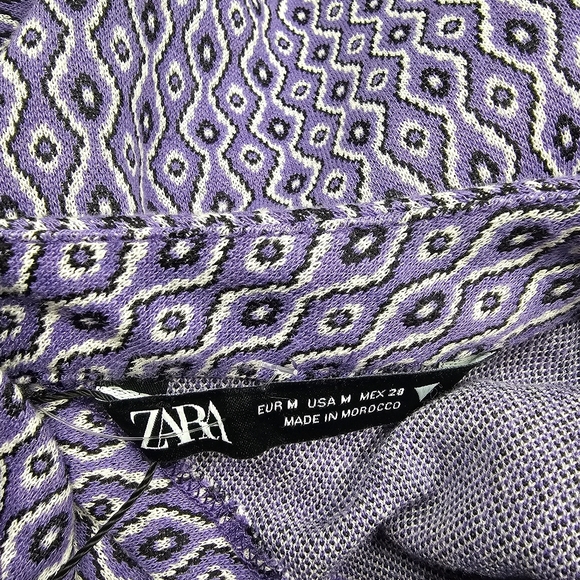 🌞ZARA Jaquard Long Sleeve Cut-out Open Back Mini Dress Purple Retro Geometric - Picture 14 of 14